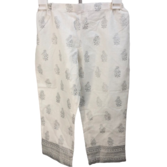 KHAADI KIDS 💯% COTTON WHITE PANT W SILVER PRINT & GEOMETRIC HEM•NWOT•Sz 4-5 Yrs - Picture 1 of 9
